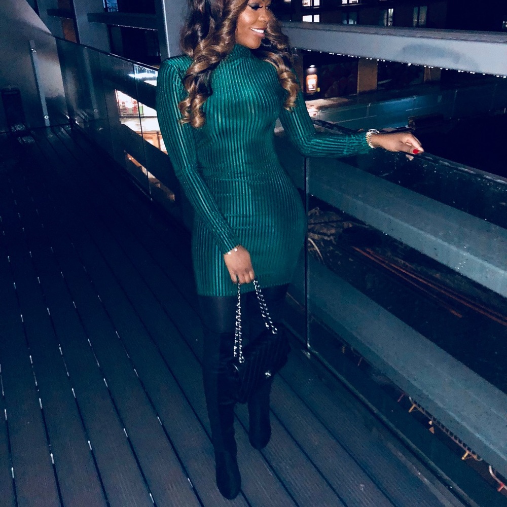 Green high neck dress